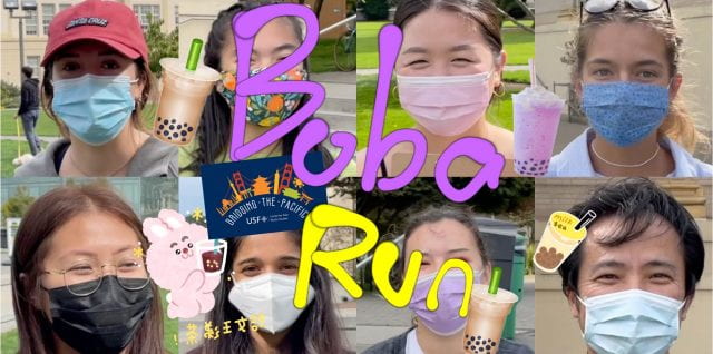 8 photos of students with Boba Run as title