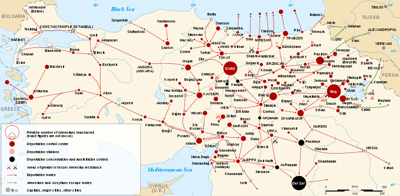 Map of the Armenian Genocide in 1915.