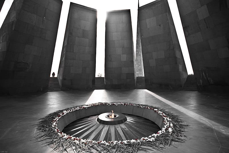 The Eternal Flame at the Armenian Genocide Memorial in Yerevan, Armenia.