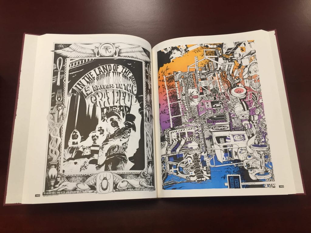 Book plates displaying a poster for band Grateful Dead and artwork from the Oracle