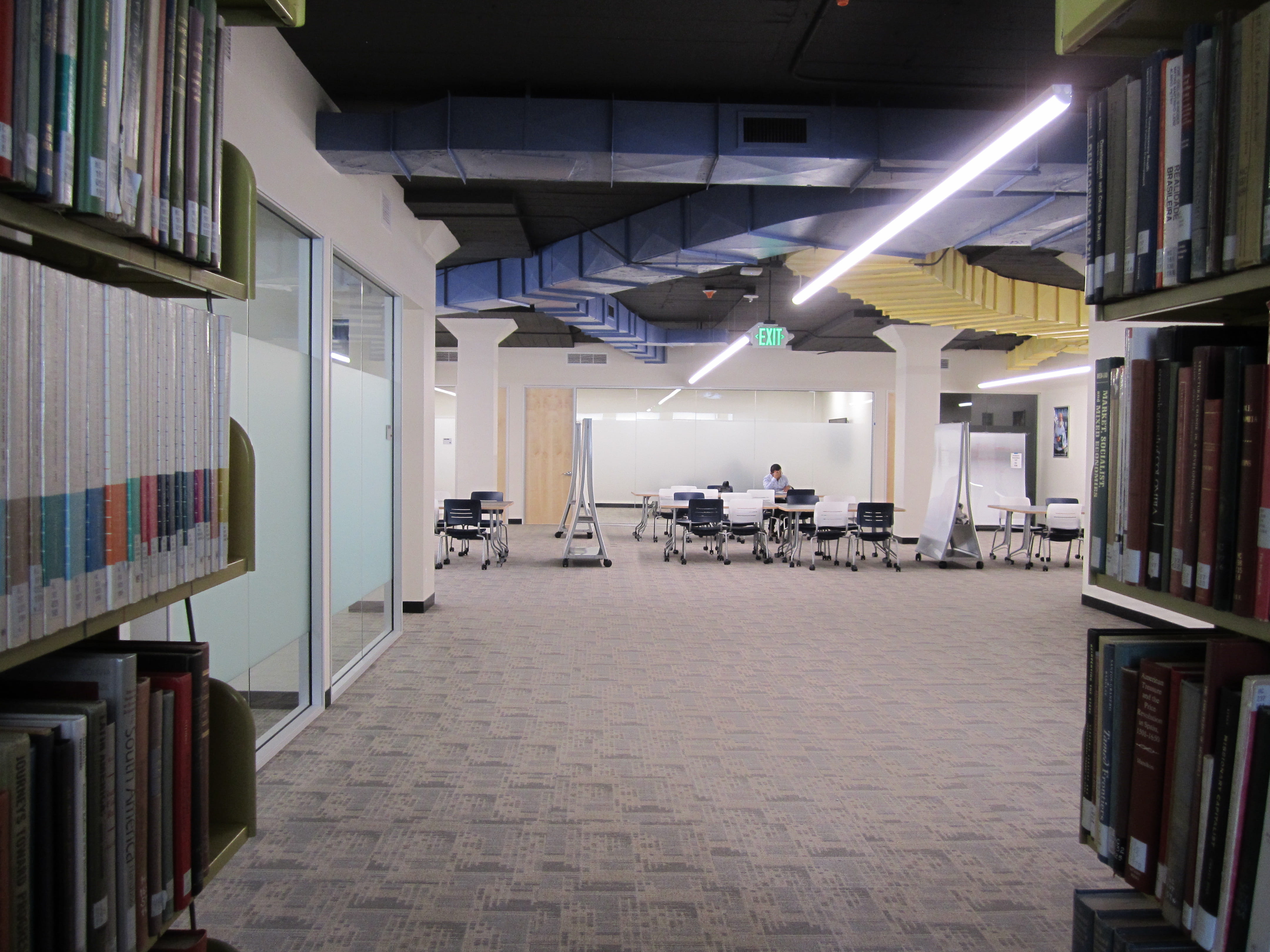 Gleeson 2nd Floor: a view from the H book stacks into the new study area