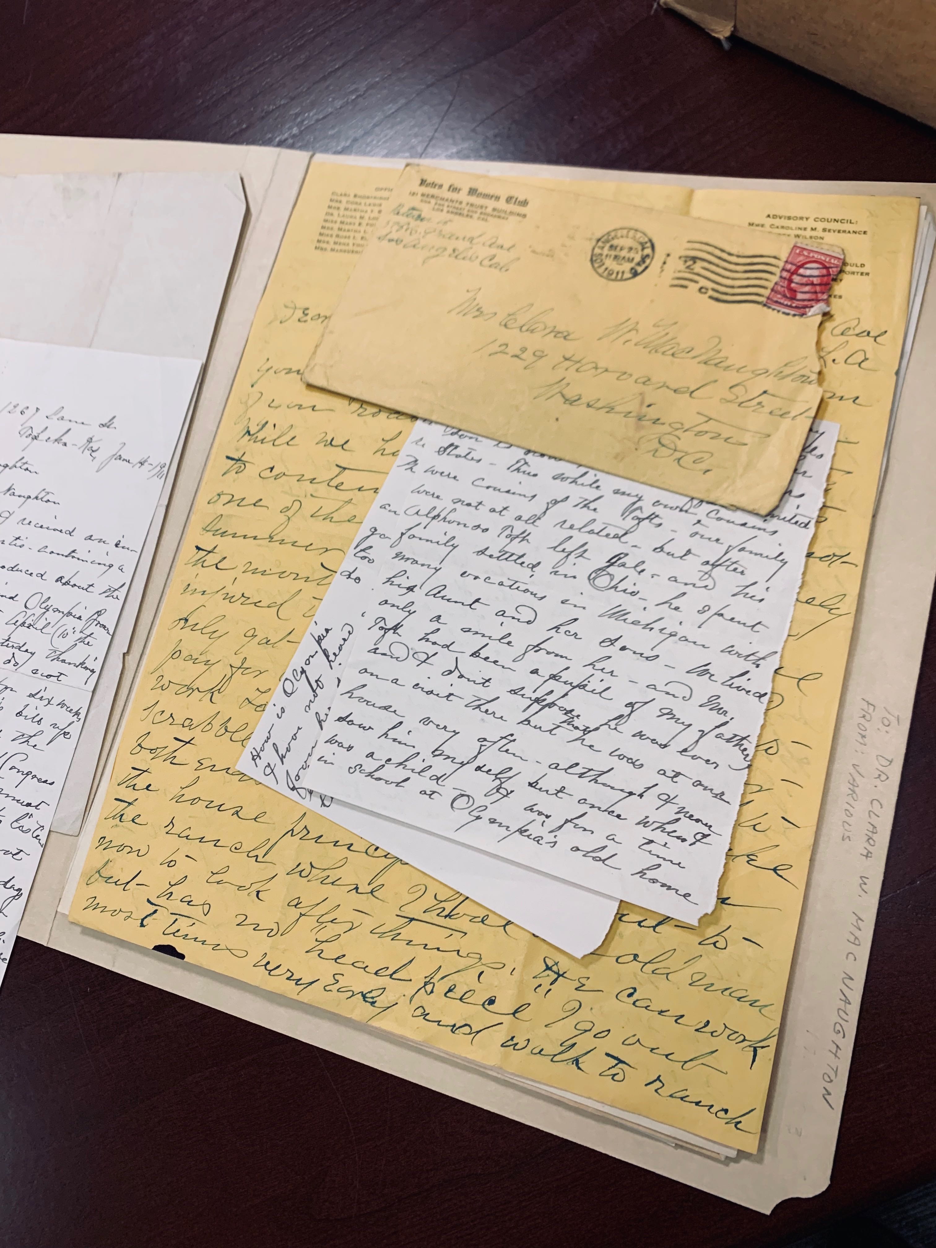 handwritten letters to Clara NacNaughton