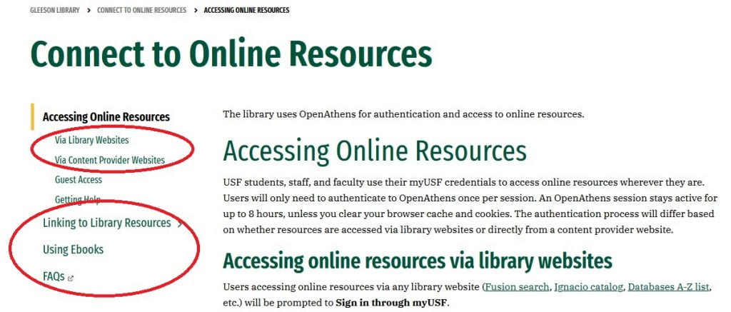 Cropped image of Connect to Library Resources page