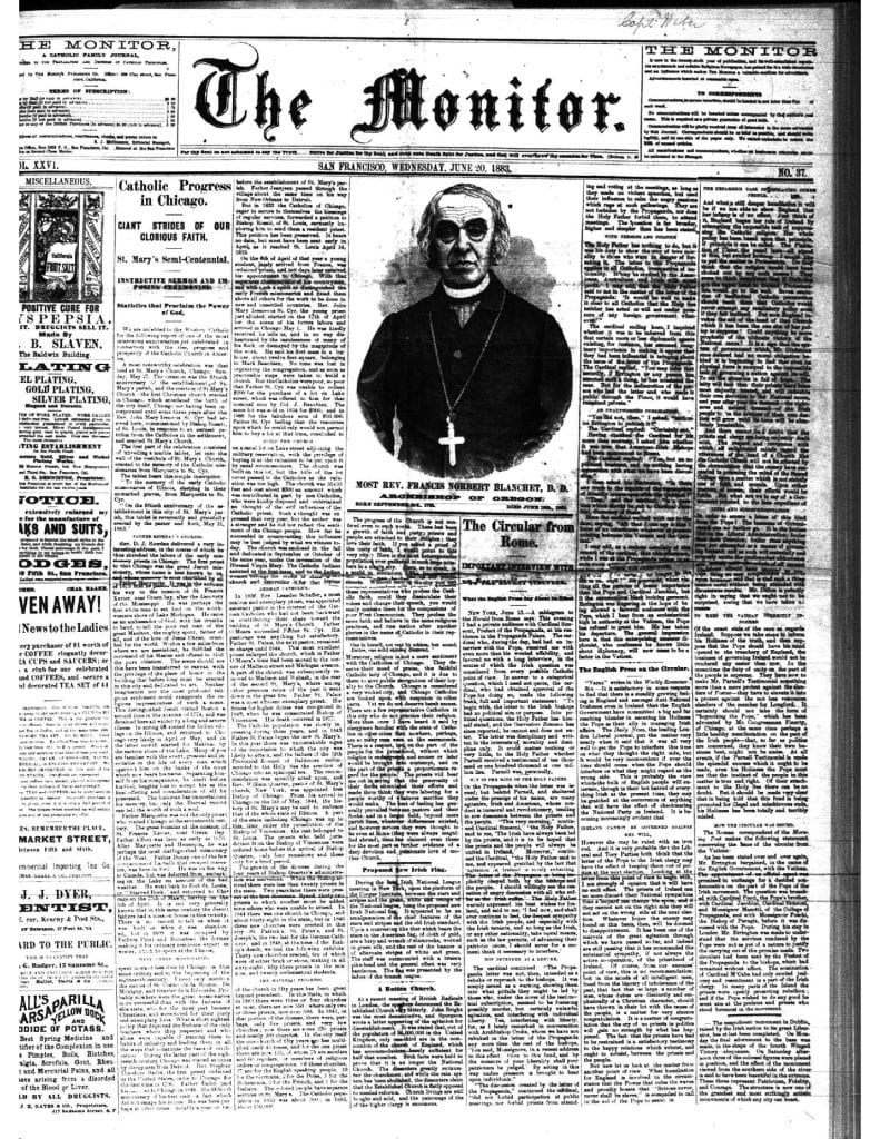 front page of The Monitor on June 29 1883 with creases in paper  