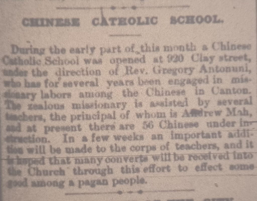 notice of Chinese catholic school opening