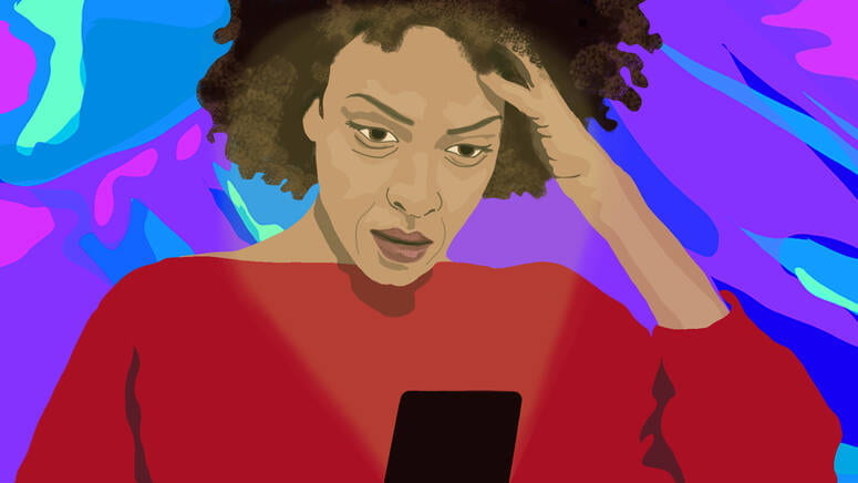 Illustration of a person doomscrolling on their phone