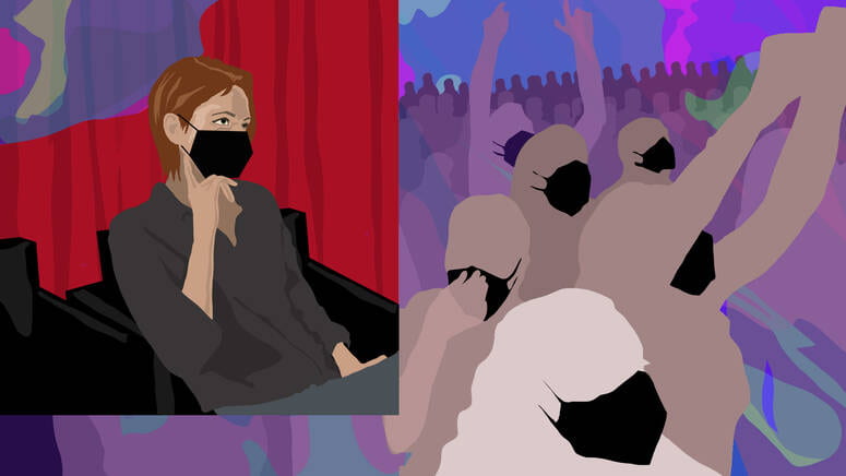 Illustration of person with a mask at a Tame Impala concert