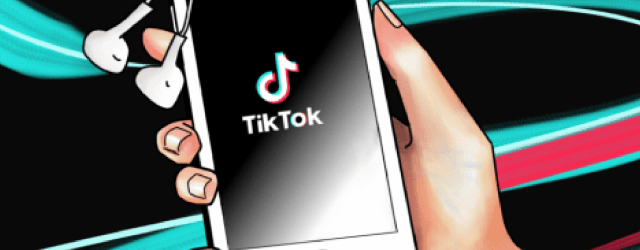 illustration of iphone and earbuds with tiktok logo on the screen