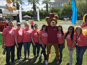 USF Sacramento BSN students at the 2nd Annual Shriners Walk For Love posing with mascot