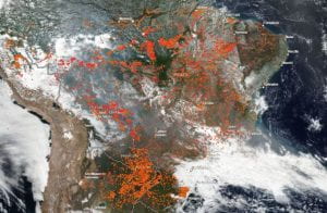Brazil, Paraguay, Bolivia wildfire smoke visible from space
