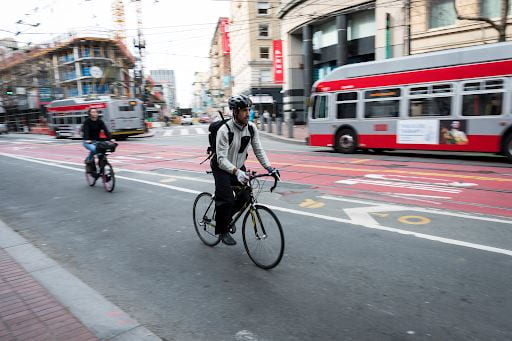 An example of Market Street, in San Francisco where people are using bikes instead of cars.