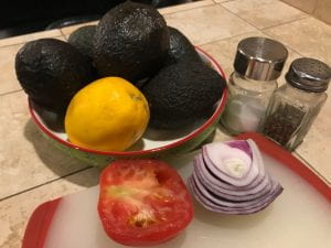 All guacamole ingredients gathered