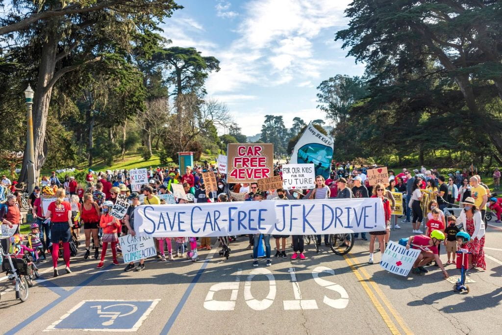 Protest to keep JFK Drive car-free.