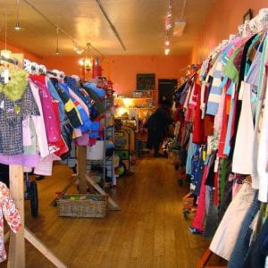 Consignment store full of used clothes.