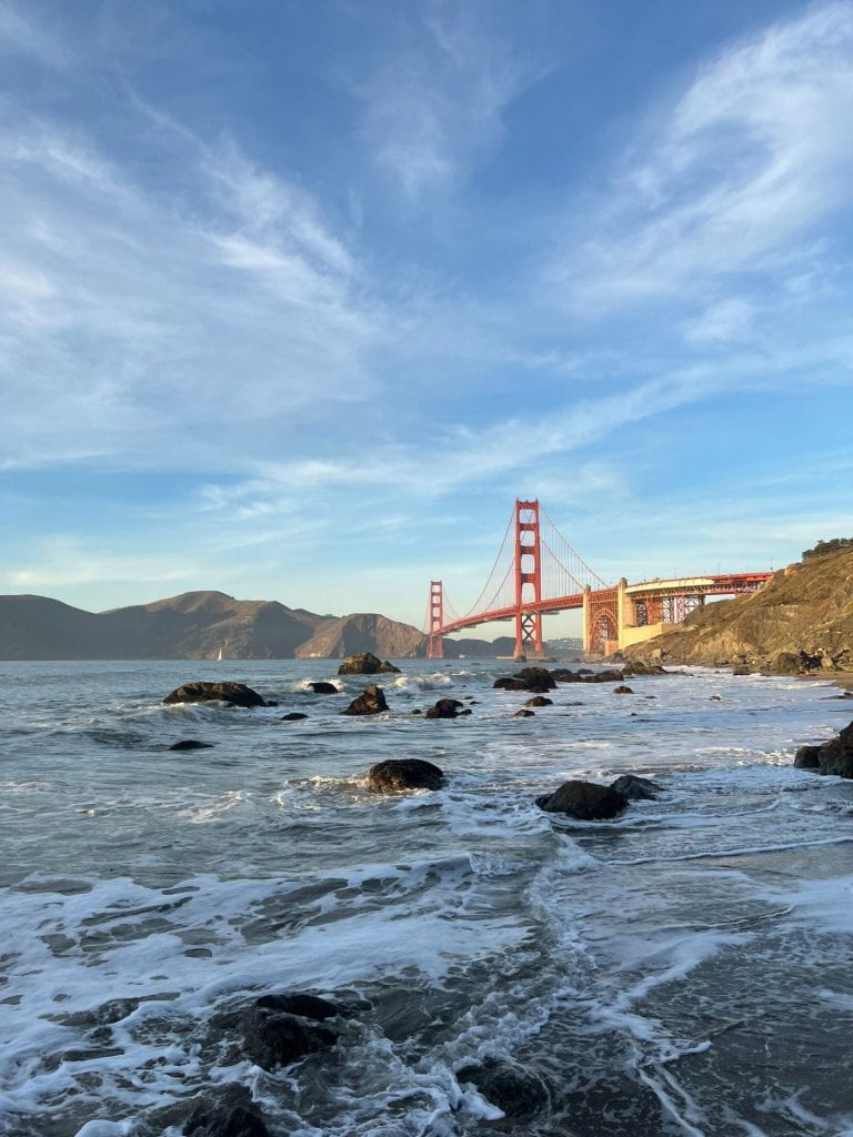 Ocean Beach view of the Golden Gate Bridge.