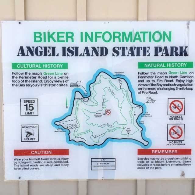 Angel Island State Park biker information signage