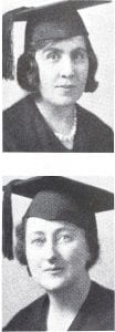 Portrait photographs of the first two women graduates at The University of San Francisco to be awarded an LL.B: Helen I. Byrne and Anne W. Shumway.