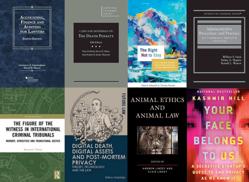 The image shows a collage of eight book covers from the November 2023 New Materials list at Zief Law Library. 